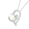 Oval Lab-Created Opal and 0.04 CT. T.W. Diamond Penguin in Tilted Heart Outline Pendant in Sterling Silver