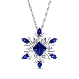 5.0mm Princess-Cut and Marquise Blue Lab-Created Sapphire with Diamond Accent Snowflake Pendant in Sterling Silver