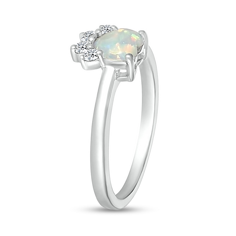 6.0mm Heart-Shaped Lab-Created Opal and White Lab-Created Sapphire Paw Print Ring in Sterling Silver