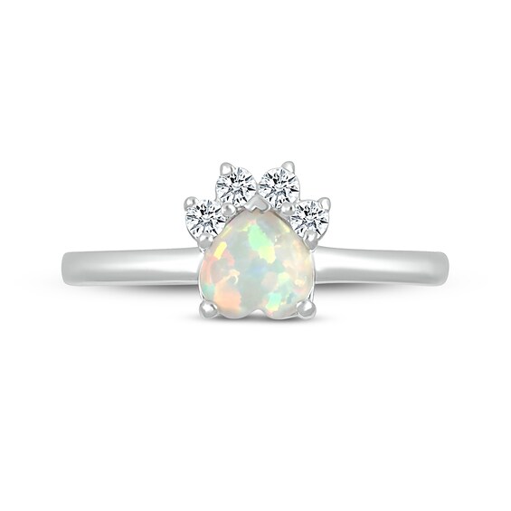 6.0mm Heart-Shaped Lab-Created Opal and White Lab-Created Sapphire Paw Print Ring in Sterling Silver
