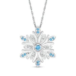 Swiss Blue Topaz and Diamond Accent Snowflake Pendant in Sterling Silver