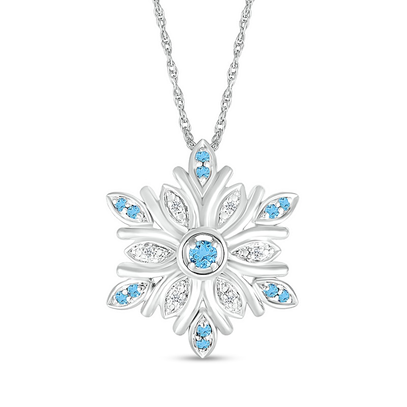 Swiss Blue Topaz and Diamond Accent Snowflake Pendant in Sterling Silver