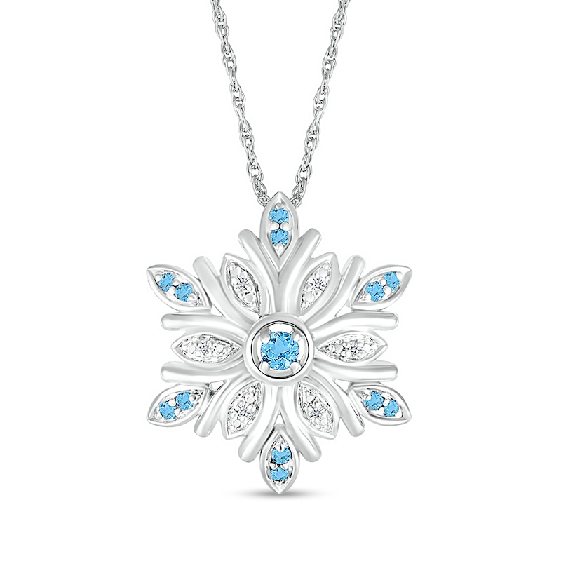 Main Image 1 of Swiss Blue Topaz and Diamond Accent Snowflake Pendant in Sterling Silver