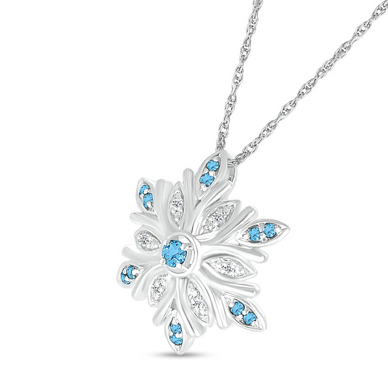 Main Image 2 of Swiss Blue Topaz and Diamond Accent Snowflake Pendant in Sterling Silver