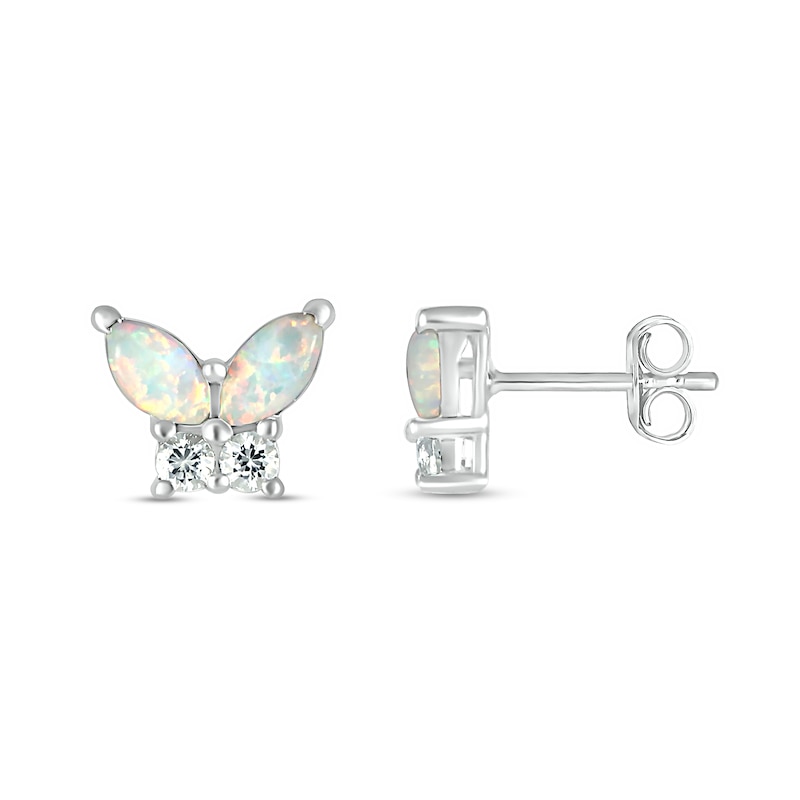 Main Image 2 of Marquise Lab-Created Opal and White Lab-Created Sapphire Butterfly Stud Earrings in Sterling Silver