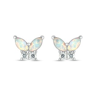 Marquise Lab-Created Opal and White Lab-Created Sapphire Butterfly Stud Earrings in Sterling Silver