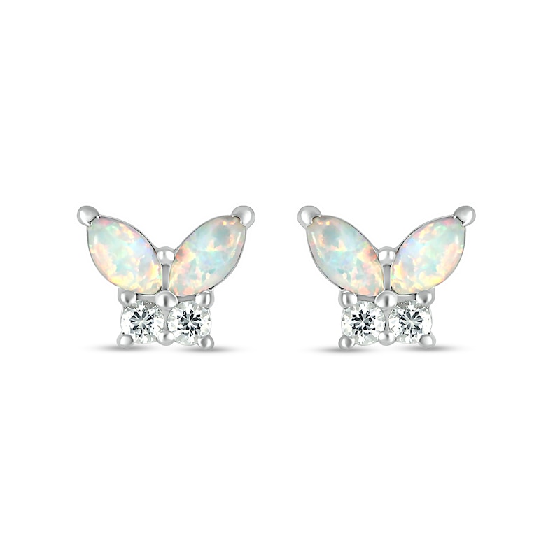 Main Image 3 of Marquise Lab-Created Opal and White Lab-Created Sapphire Butterfly Stud Earrings in Sterling Silver