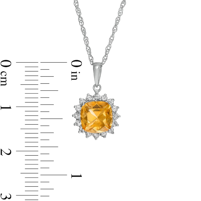 7.0mm Cushion-Cut Citrine and White Lab-Created Sapphire Shadow Frame Pendant in 10K White Gold