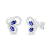 Thumbnail Image 1 of Pear-Shaped Blue Lab-Created Sapphire and 0.04 CT. T.W. Diamond Butterfly Profile Stud Earrings in Sterling Silver