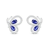Thumbnail Image 3 of Pear-Shaped Blue Lab-Created Sapphire and 0.04 CT. T.W. Diamond Butterfly Profile Stud Earrings in Sterling Silver