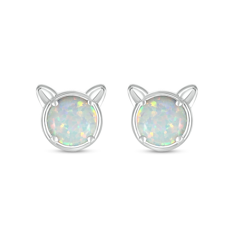Main Image 3 of 6.0mm Lab-Created Opal Cat Head Stud Earrings in Sterling Silver