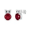 Thumbnail Image 1 of 7.0mm Lab-Created Ruby and Black Diamond Accent Owl Stud Earrings in Sterling Silver