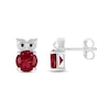 Thumbnail Image 1 of 7.0mm Lab-Created Ruby and Black Diamond Accent Owl Stud Earrings in Sterling Silver