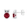 Thumbnail Image 2 of 7.0mm Lab-Created Ruby and Black Diamond Accent Owl Stud Earrings in Sterling Silver