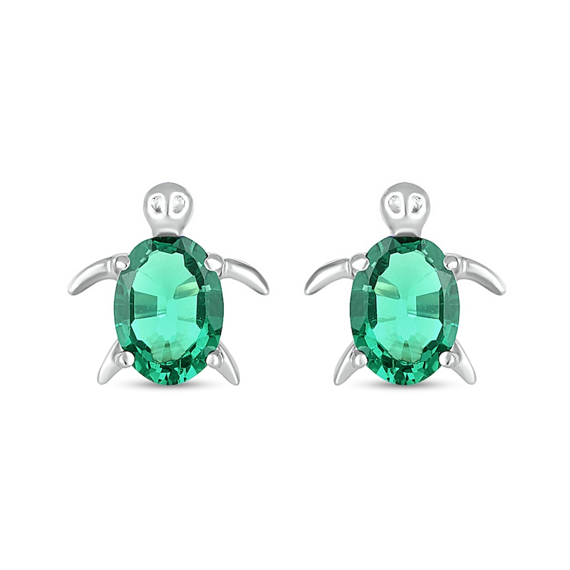 Main Image 3 of Oval Lab-Created Emerald Sea Turtle Stud Earrings in Sterling Silver
