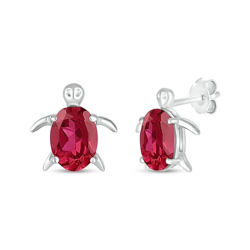 Oval Lab-Created Ruby Sea Turtle Stud Earrings in Sterling Silver|Peoples Jewellers