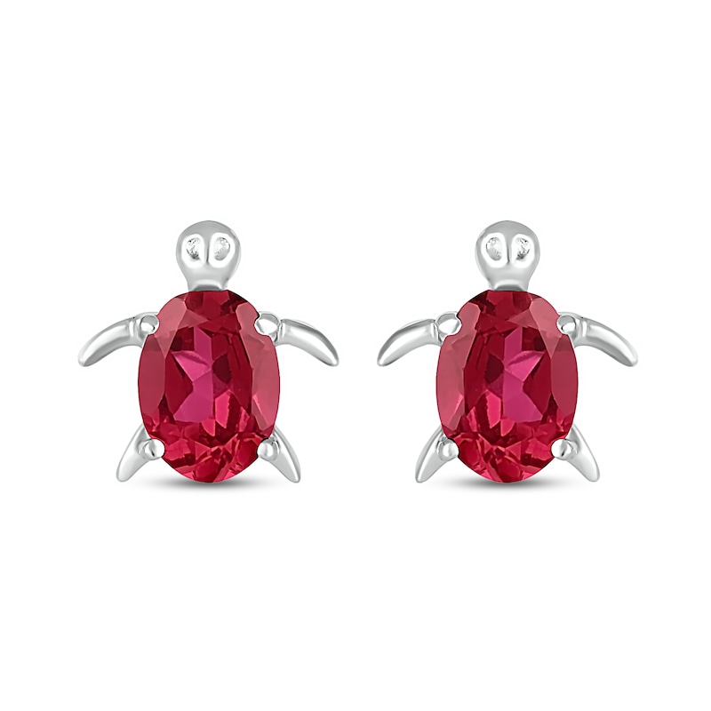 Main Image 3 of Oval Lab-Created Ruby Sea Turtle Stud Earrings in Sterling Silver