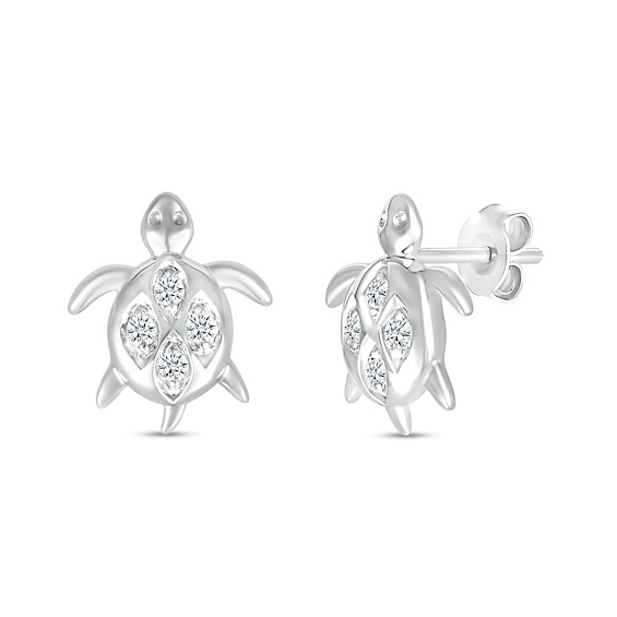 White Lab-Created Sapphire Quad in Marquise Frame Sea Turtle Stud