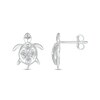 White Lab-Created Sapphire Quad in Marquise Frame Sea Turtle Stud Earrings in Sterling Silver