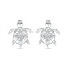 White Lab-Created Sapphire Quad in Marquise Frame Sea Turtle Stud Earrings in Sterling Silver