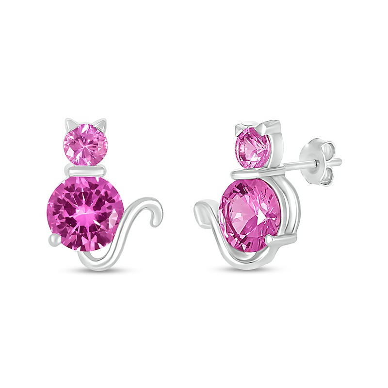 Pink Lab-Created Sapphire Cat Stud Earrings in Sterling Silver|Peoples Jewellers