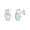 Thumbnail Image 1 of Oval Lab-Created Opal and Diamond Accent Penguin Outline Stud Earrings in Sterling Silver