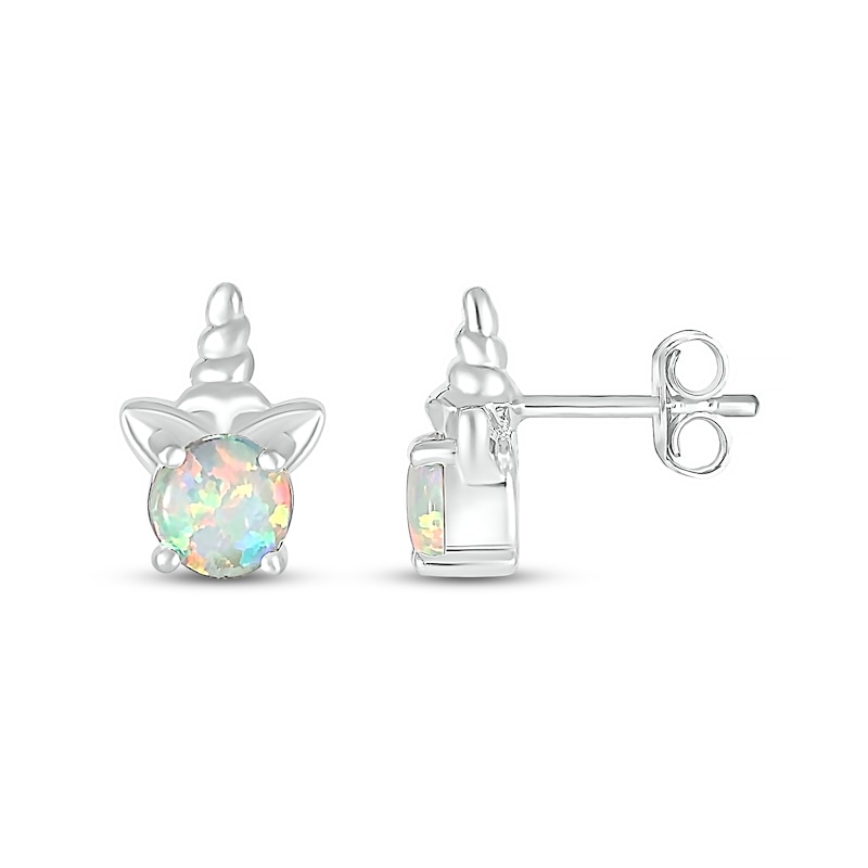 Main Image 2 of 5.0mm Lab-Created Opal Solitaire Unicorn Stud Earrings in Sterling Silver