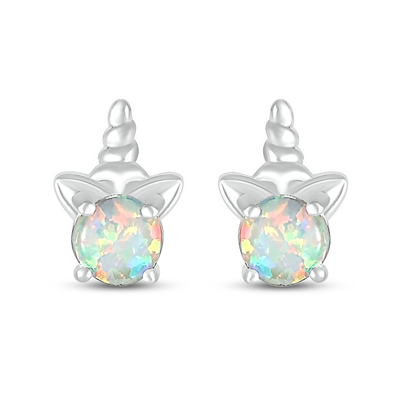 Main Image 3 of 5.0mm Lab-Created Opal Solitaire Unicorn Stud Earrings in Sterling Silver