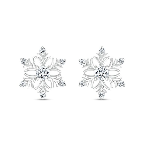 3.5mm White Lab-Created Sapphire Snowflake Stud Earrings in Sterling Silver