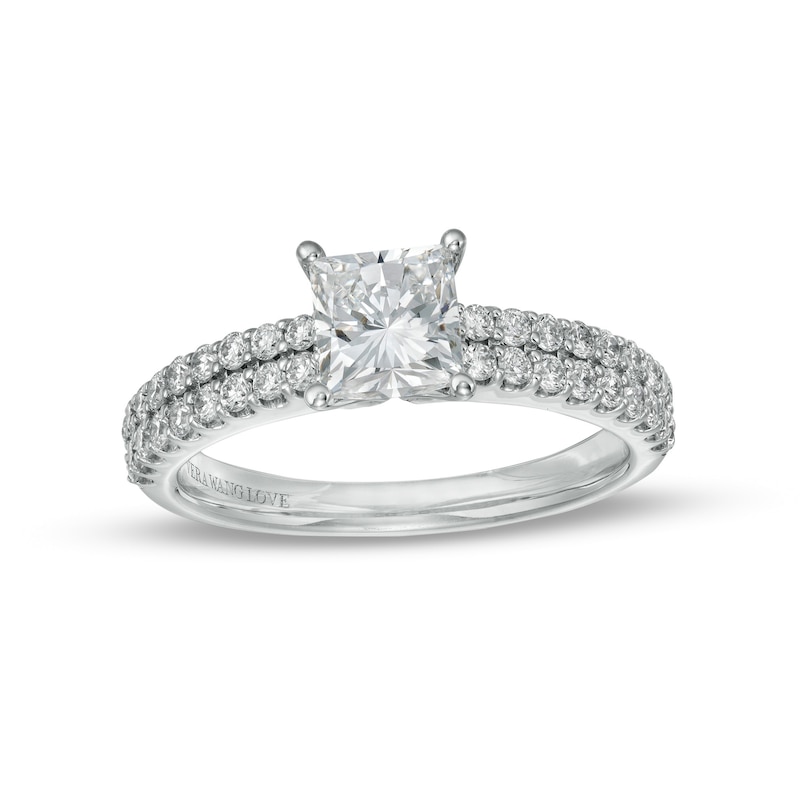 Vera Wang Love Collection 1.45 CT. T.W. Certified Lab-Created Diamond Double Row Shank Engagement Ring in 14K White Gold