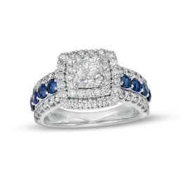 Vera Wang Love Collection 1.95 CT. T.W. Certified Lab-Grown Diamond Engagement Ring with Blue Sapphires in 14K White Gold
