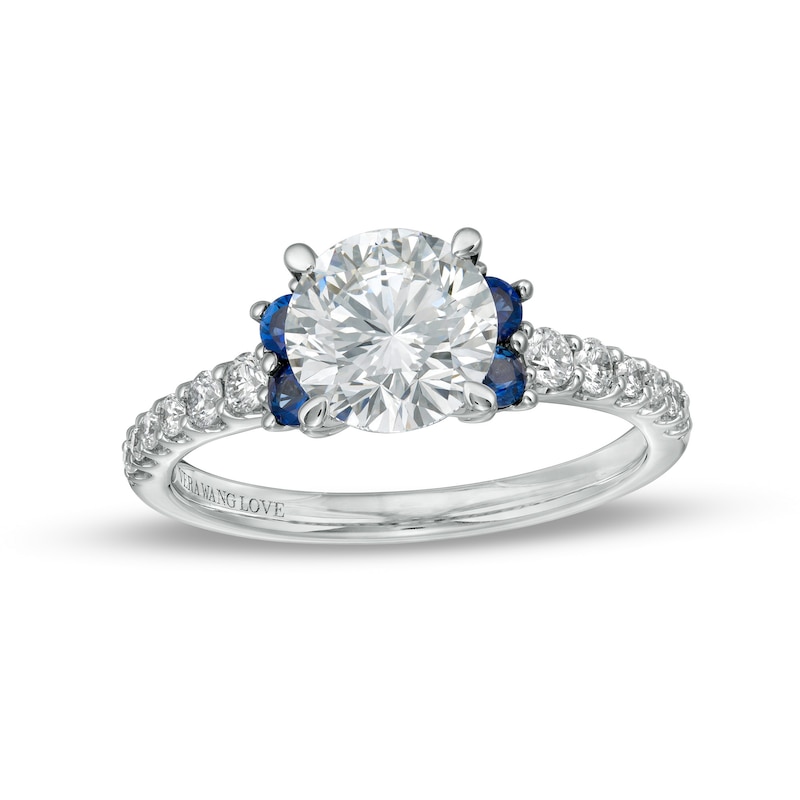 TRUE Lab-Created Diamonds by Vera Wang Love 1.69 CT. T.W. Engagement Ring with Blue Sapphires in 14K White Gold