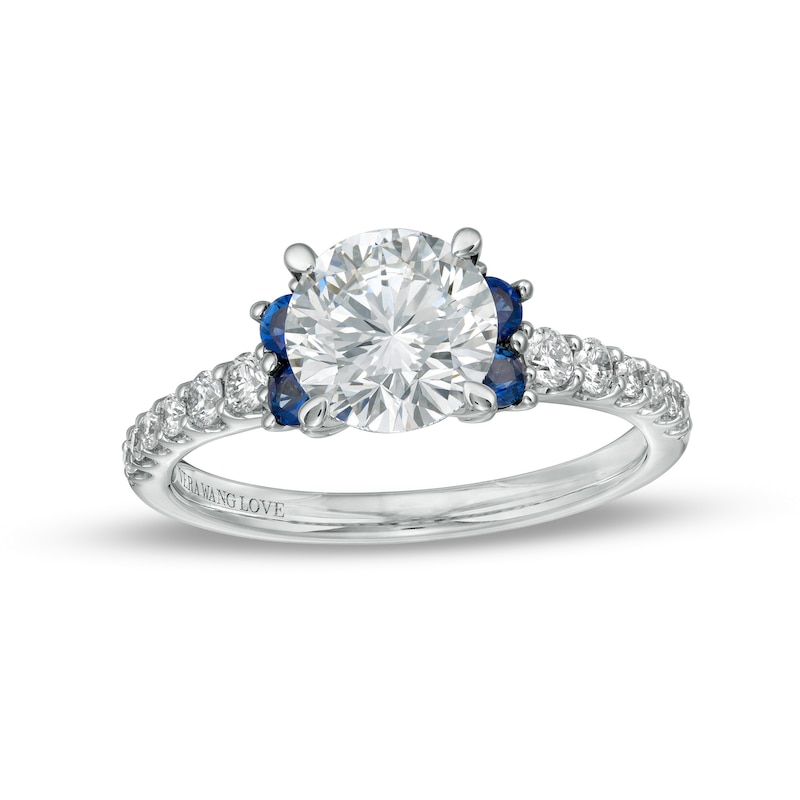 Vera Wang Love Collection 1.69 CT. T.W. Certified Lab-Grown Diamond Engagement Ring with Blue Sapphires in 14K White Gold