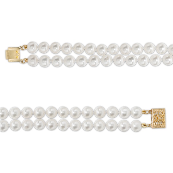 6.0-7.0mm Freshwater Cultured Pearl Double Strand Necklace with 14K Gold Clasp