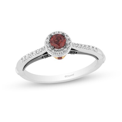 Enchanted Disney Evil Queen Garnet and 0.18 CT. T.W. Diamond Ring in Sterling Silver and 10K Gold