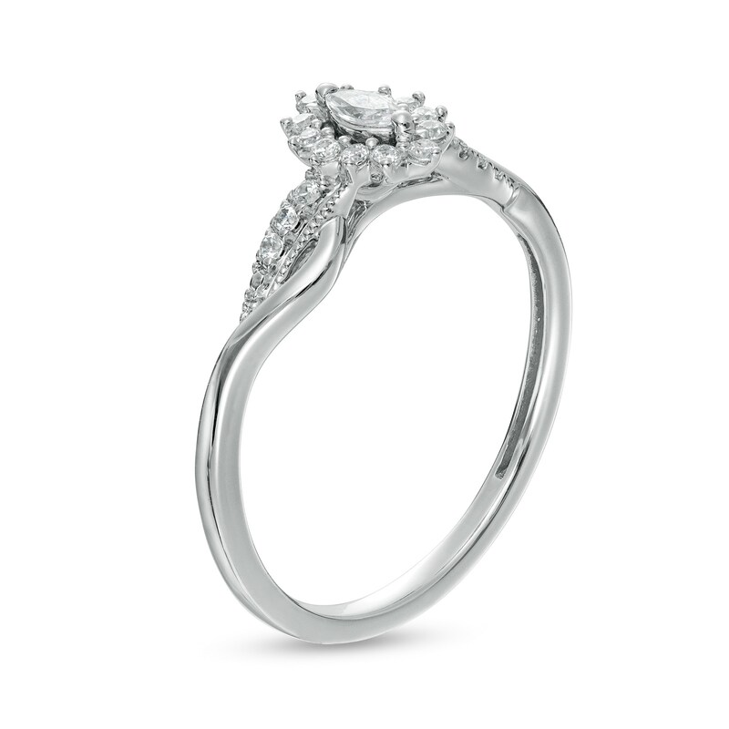 Main Image 3 of 0.20 CT. T.W. Marquise Diamond Sunburst Vintage-Style Promise Ring in 10K White Gold