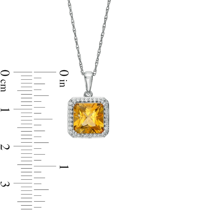Main Image 3 of 8.0mm Princess-Cut Citrine and 0.13 CT. T.W. Diamond Octagonal Frame Pendant in 10K White Gold