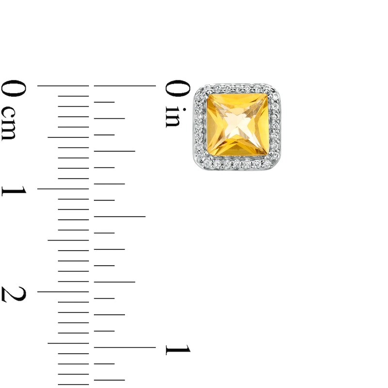 Main Image 3 of 6.0mm Princess-Cut Citrine and 0.13 CT. T.W. Diamond Octagonal Frame Stud Earrings in 10K White Gold