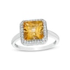 Thumbnail Image 0 of 8.0mm Princess-Cut Citrine and 0.13 CT. T.W. Diamond Octagonal Frame Ring in 10K White Gold
