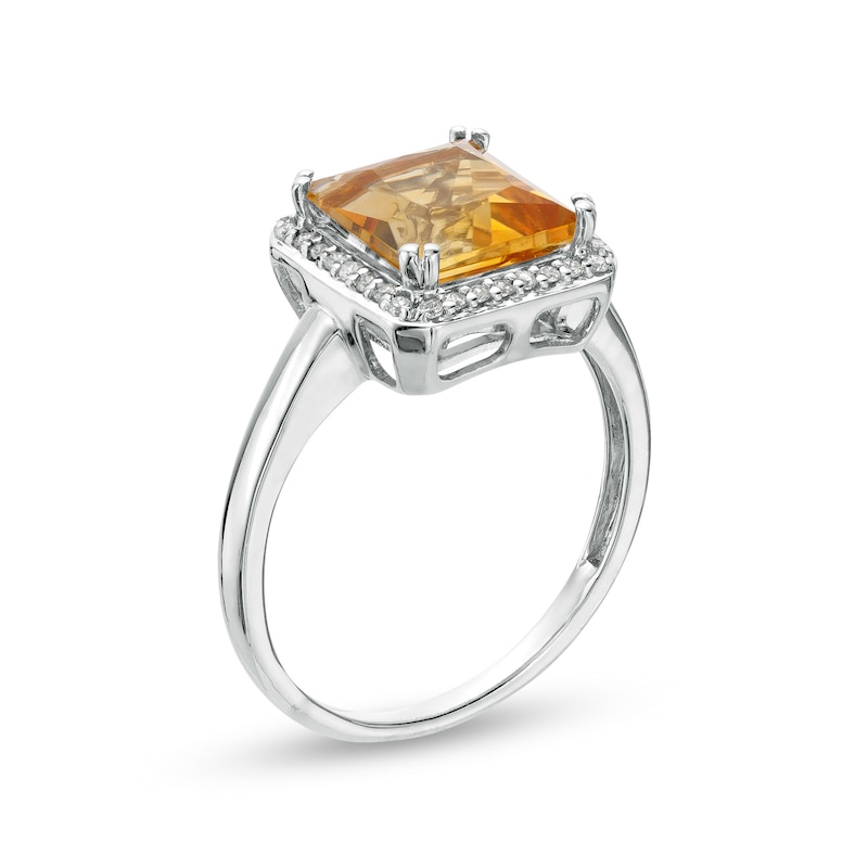 8.0mm Princess-Cut Citrine and 0.13 CT. T.W. Diamond Octagonal Frame Ring in 10K White Gold