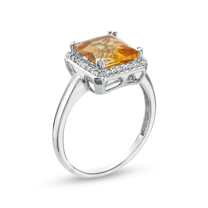 8.0mm Princess-Cut Citrine and 0.13 CT. T.W. Diamond Octagonal Frame Ring in 10K White Gold