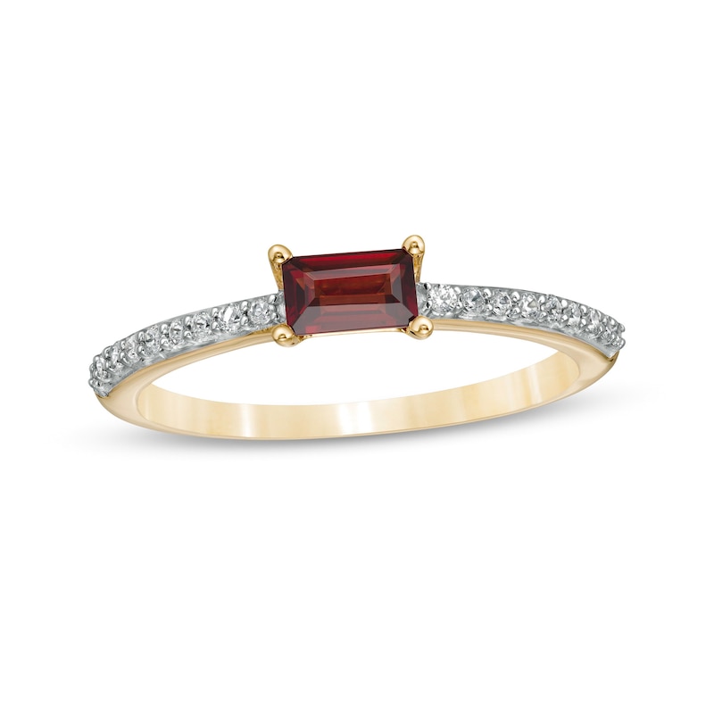 Sideways Baguette Garnet and 0.12 CT. T.W. Diamond Stackable Ring in 10K Gold|Peoples Jewellers