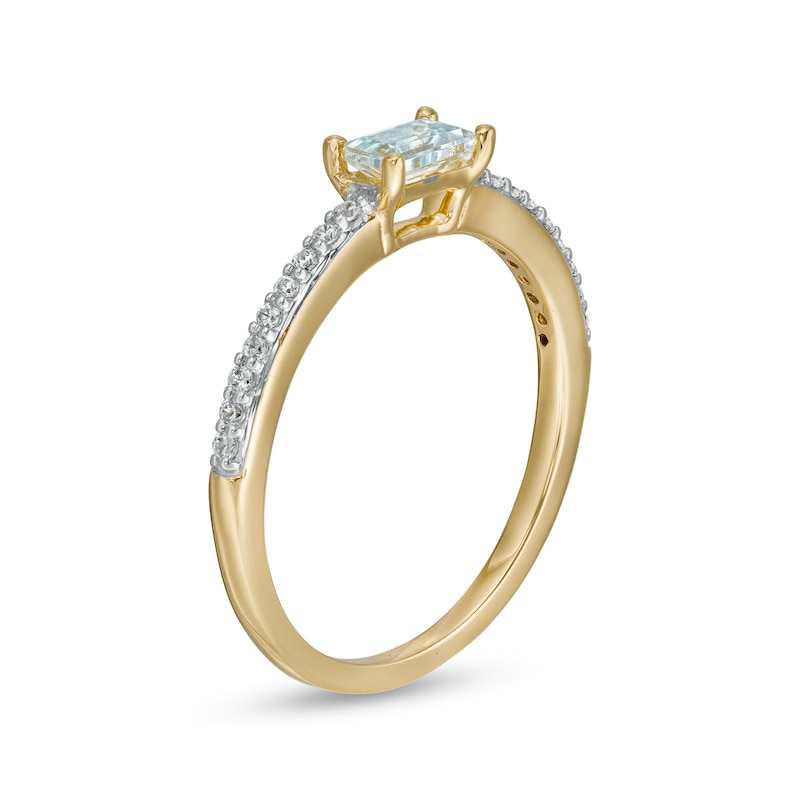 Sideways Baguette Aquamarine and 0.12 CT. T.W. Diamond Stackable Ring in 10K Gold