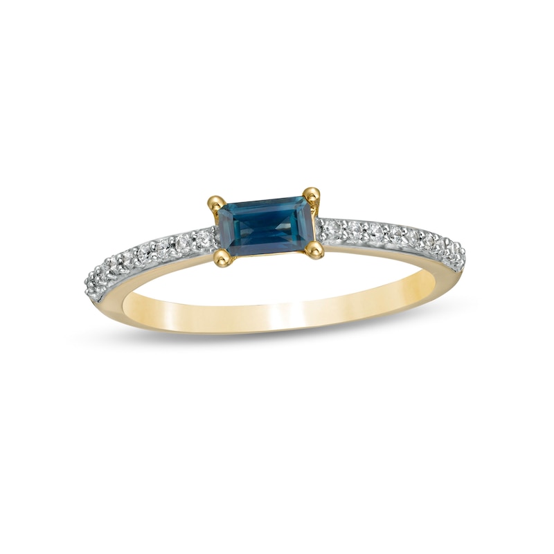 Sideways Baguette Blue Sapphire and 0.12 CT. T.W. Diamond Stackable ...