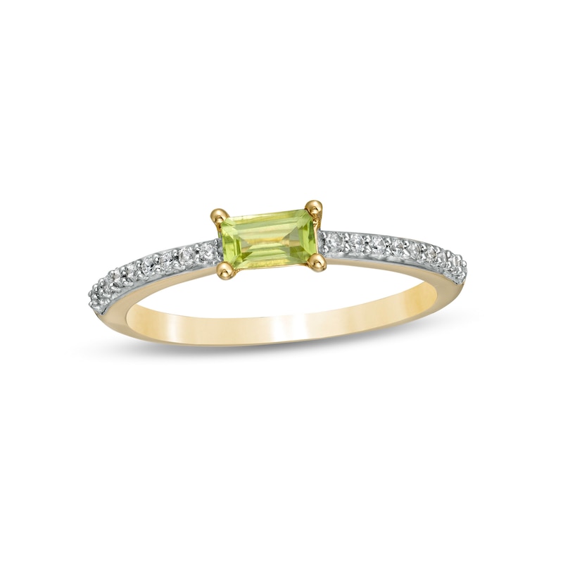 Sideways Baguette Peridot and 0.12 CT. T.W. Diamond Stackable Ring in 10K Gold