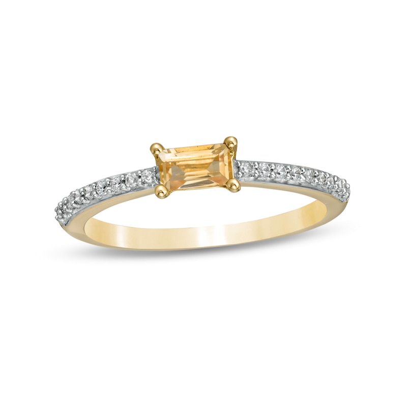 Sideways Baguette Citrine and 0.12 CT. T.W. Diamond Stackable Ring in 10K Gold|Peoples Jewellers