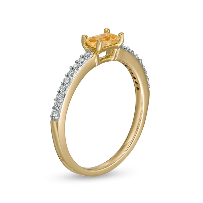 Sideways Baguette Citrine and 0.12 CT. T.W. Diamond Stackable Ring in 10K Gold