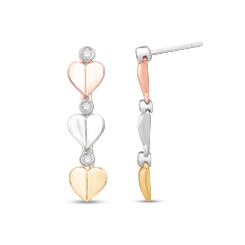 0.12 CT. T.W. Diamond Triple Heart Drop Earrings in Sterling Silver and 10K Two-Tone Gold|Peoples Jewellers