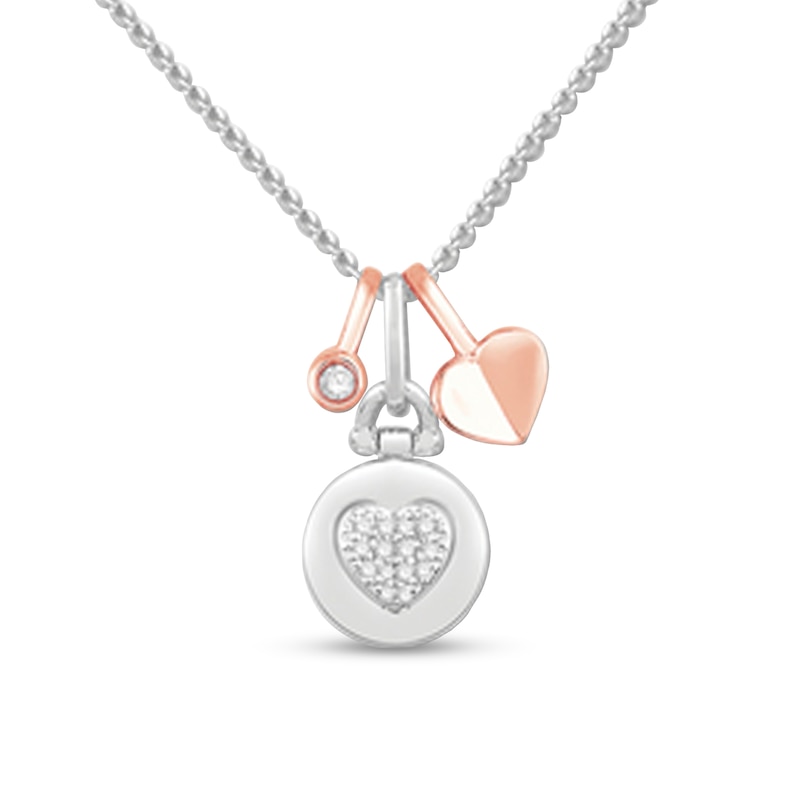 0.09 CT. T.W. Diamond Heart Charm Pendant in Sterling Silver and 10K Rose Gold – 19"|Peoples Jewellers