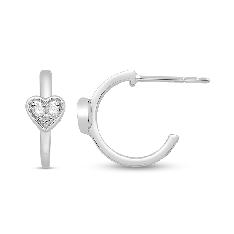 0.07 CT. T.W. Diamond Heart Huggie Hoop Earrings in Sterling Silver|Peoples Jewellers